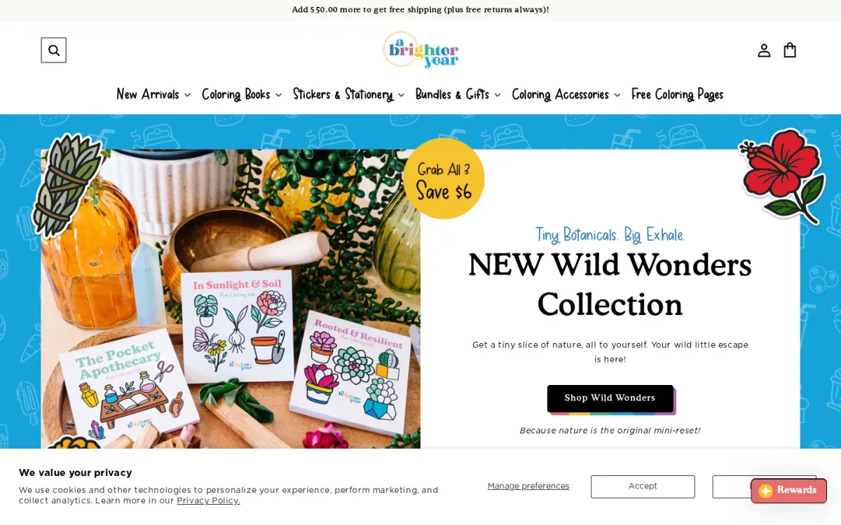 A Brighter Year storefront, desktop