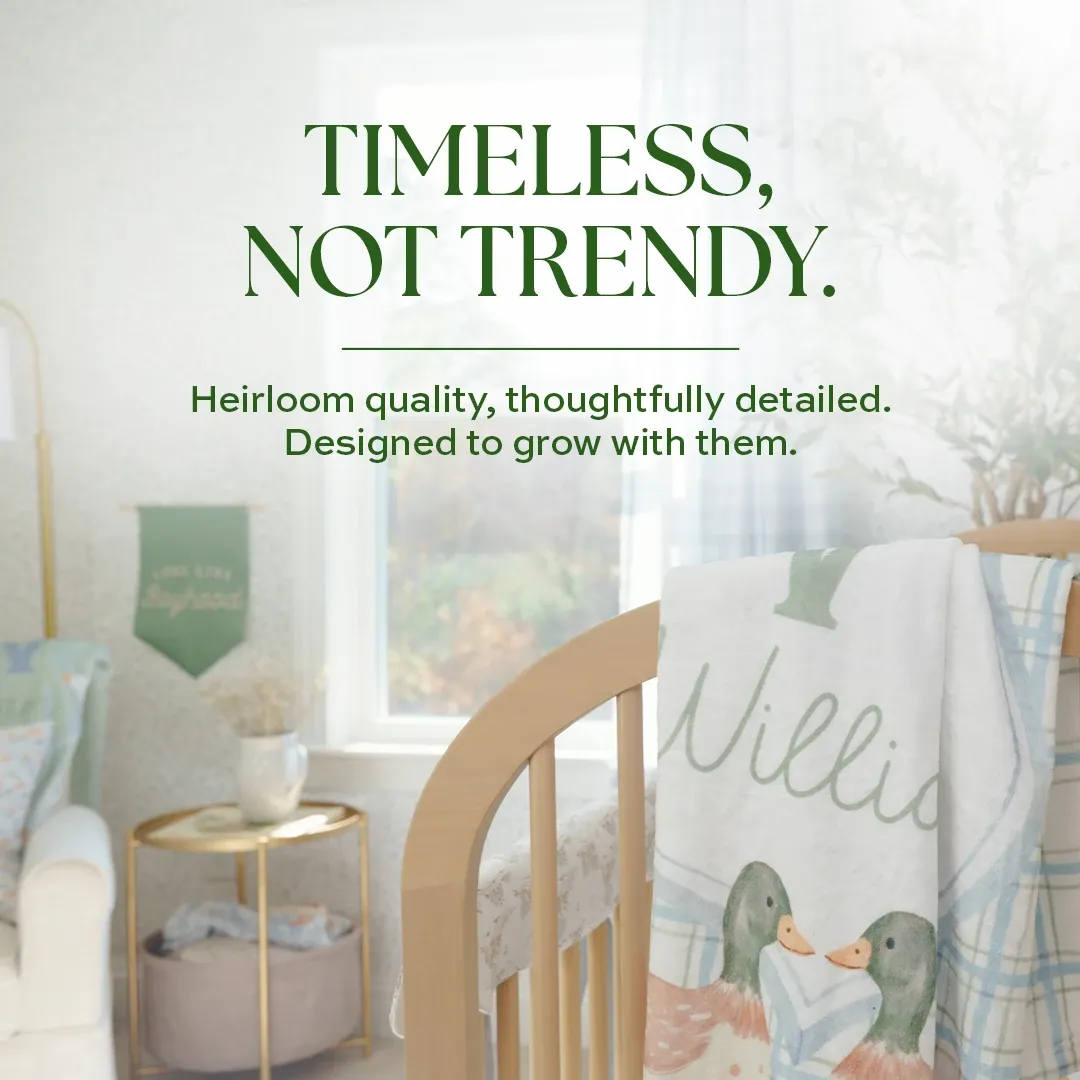 Modified Tot ad creative — Timeless, Not Trendy nursery bedding