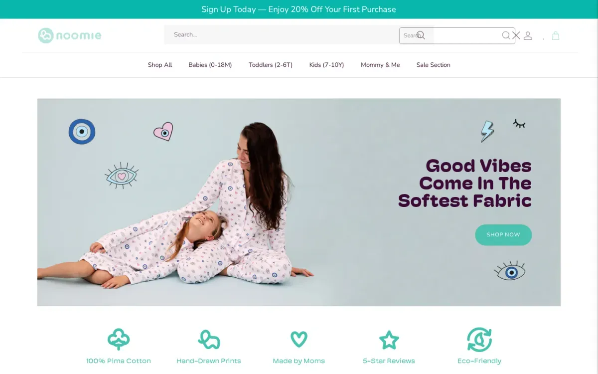 Baby Noomie storefront, desktop