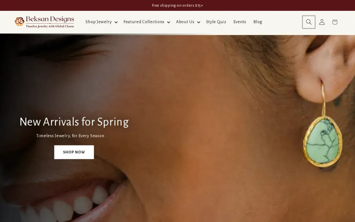 Beksan Designs storefront, desktop