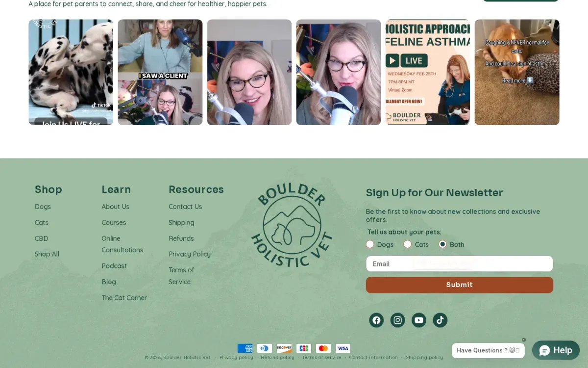Boulder Holistic Vet storefront, desktop