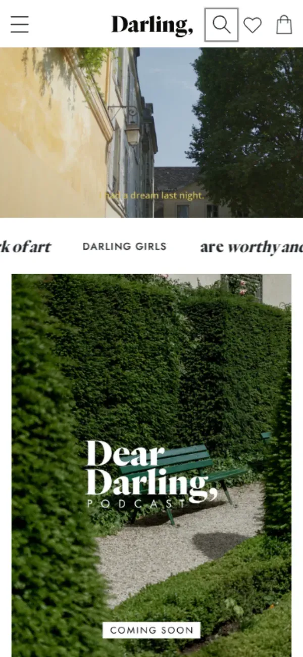 Darling Society storefront, mobile