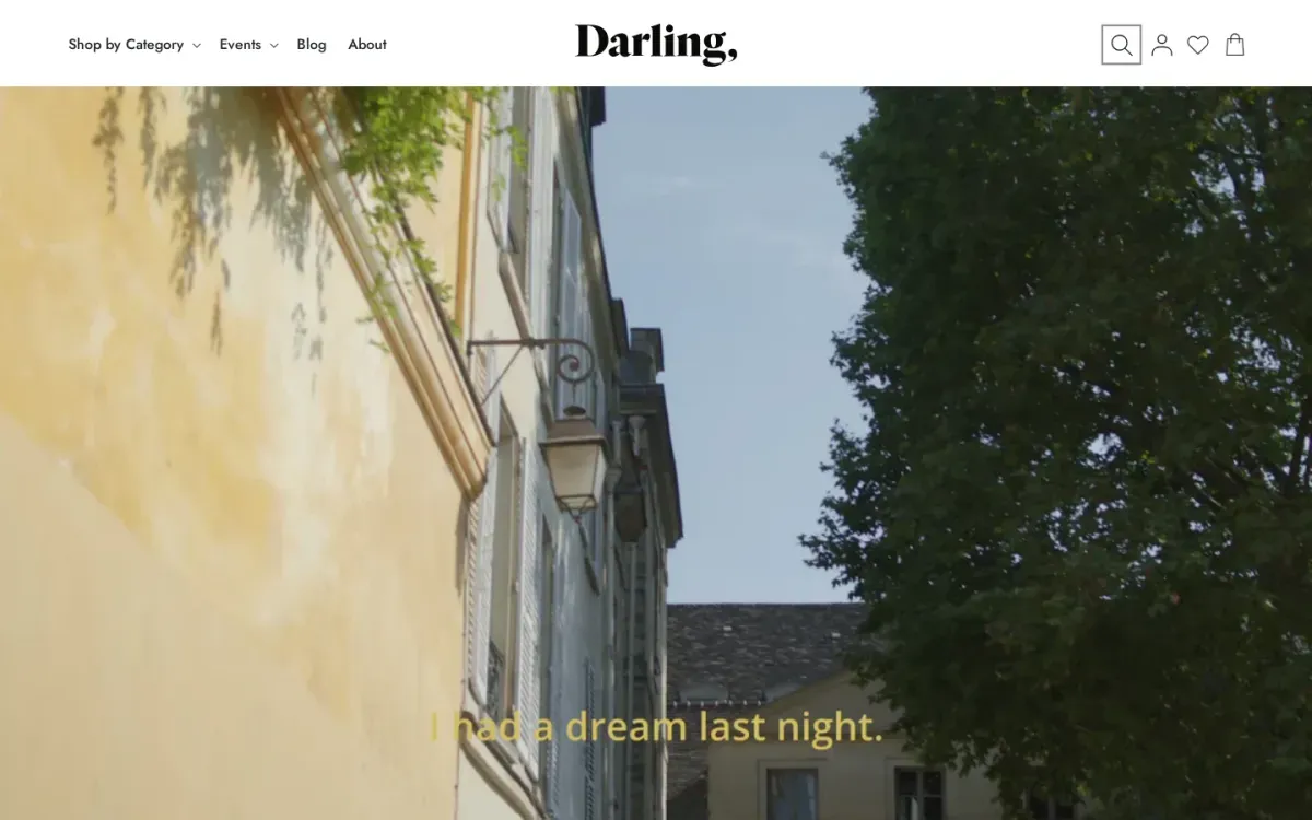 Darling Society storefront, desktop