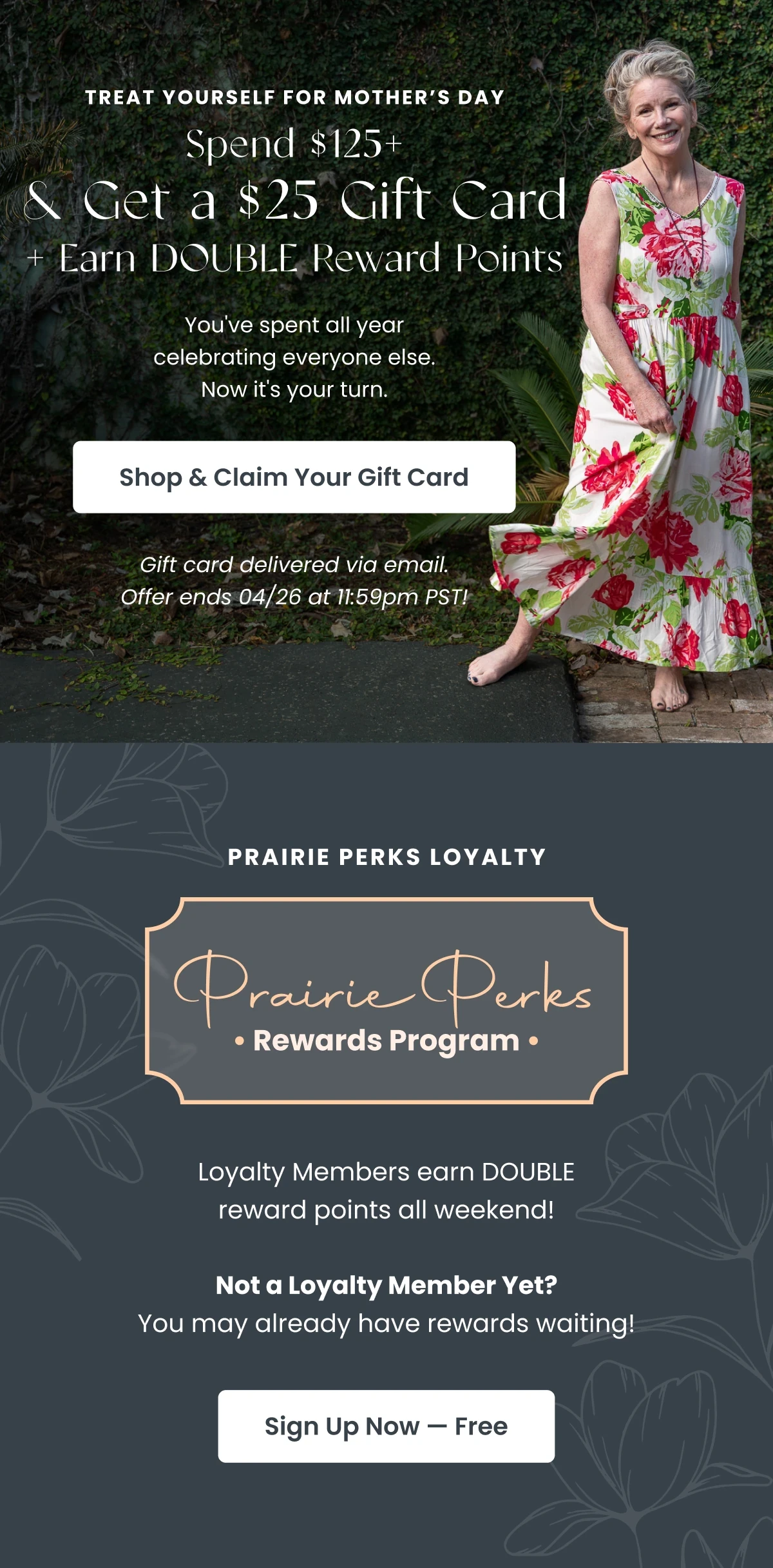 Modern Prairie campaign email — Mother's Day gift card and loyalty offer