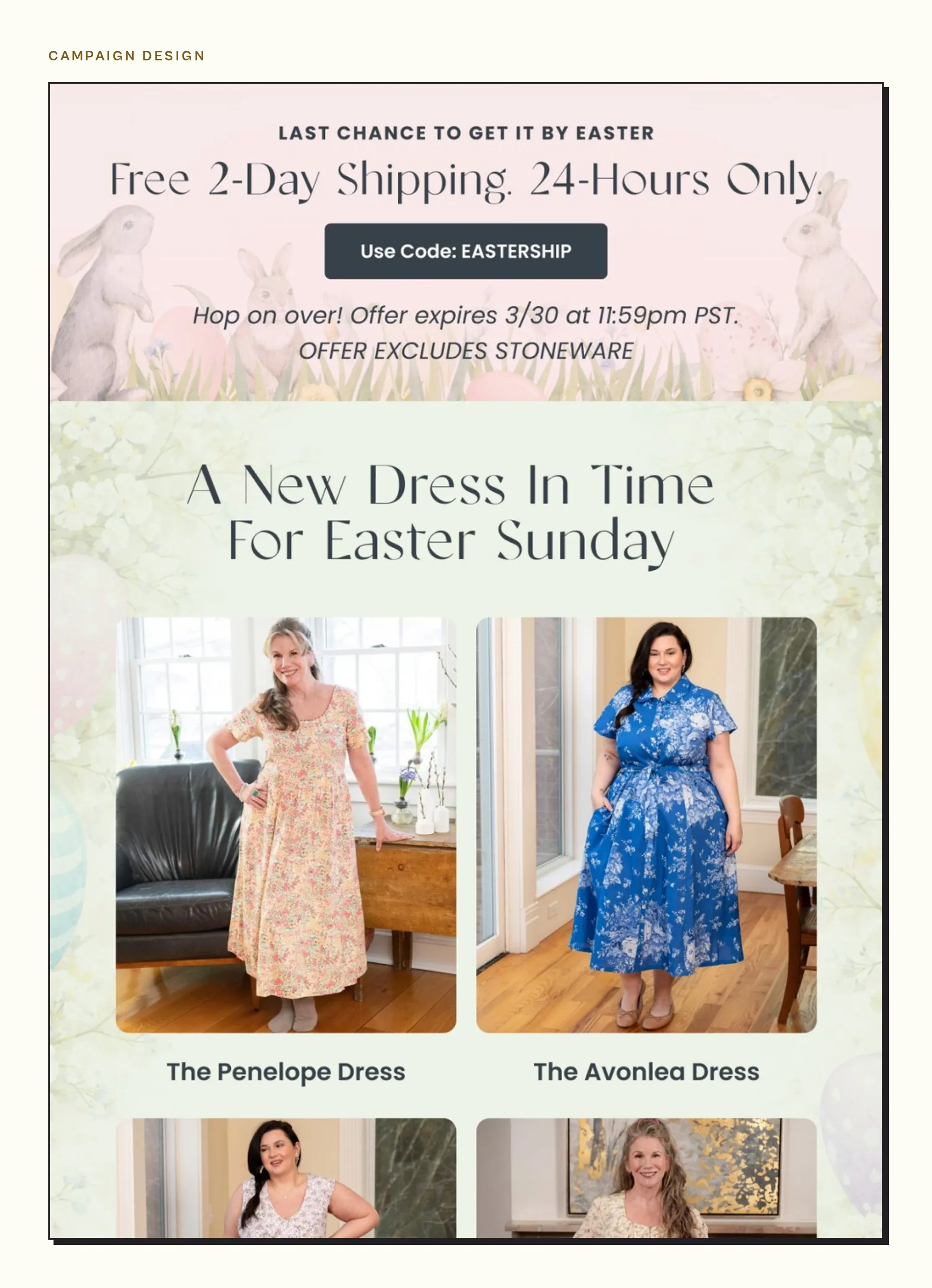 Campaign email for Modern Prairie — Easter dress campaign
