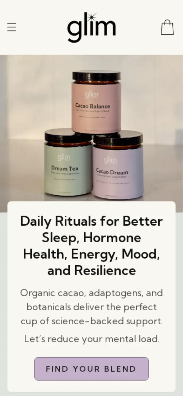 Glim Wellness storefront, mobile