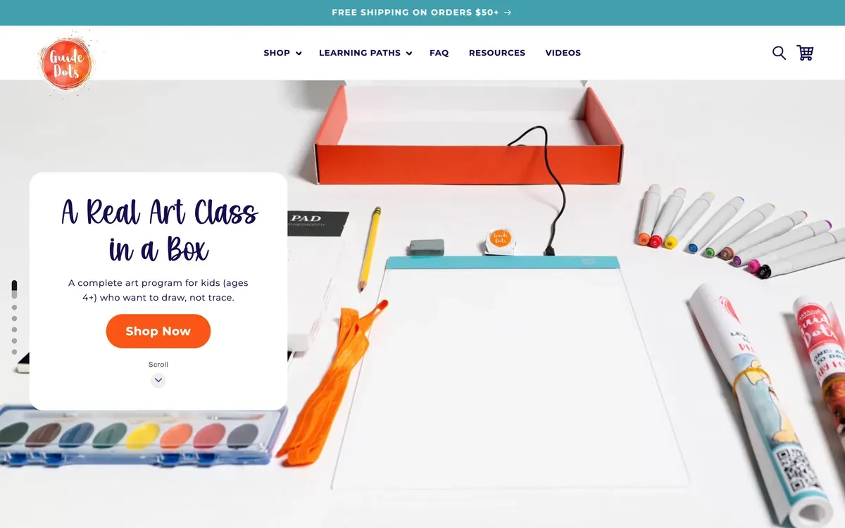 Guide Dots storefront, desktop