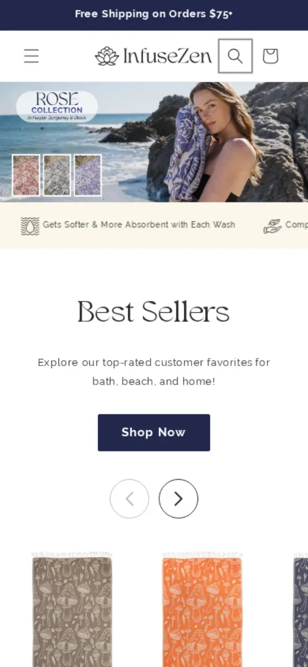 Infusezen storefront, mobile