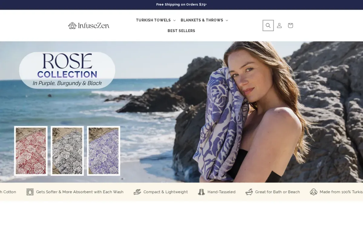 Infusezen storefront, desktop
