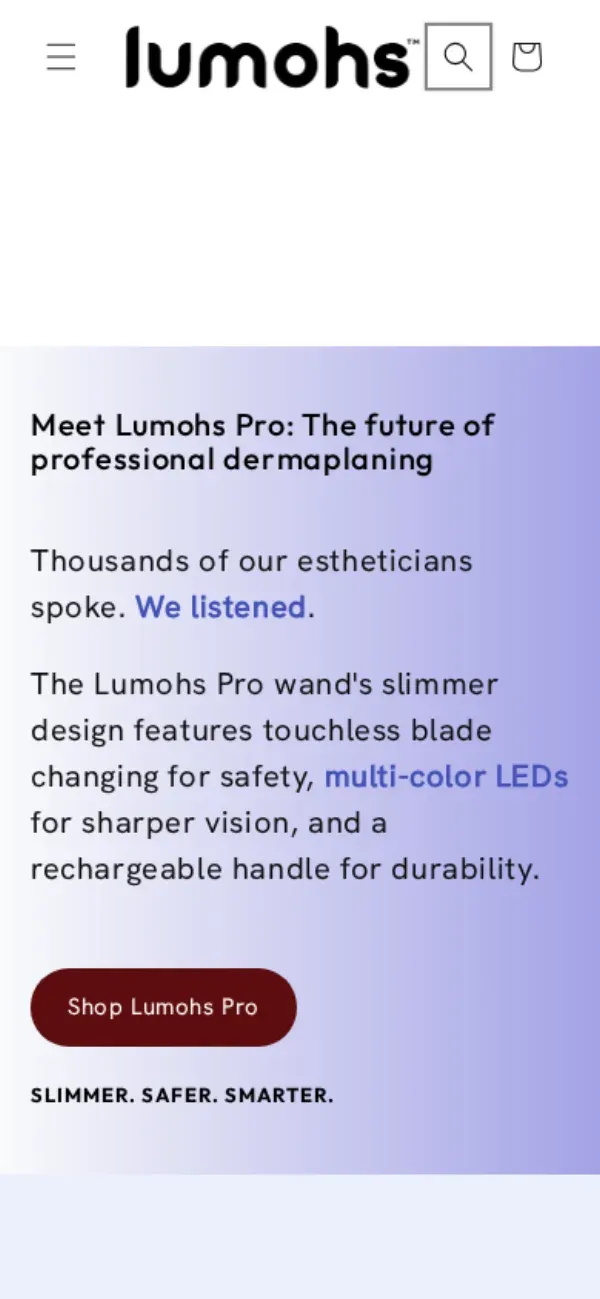 Lumohs storefront, mobile