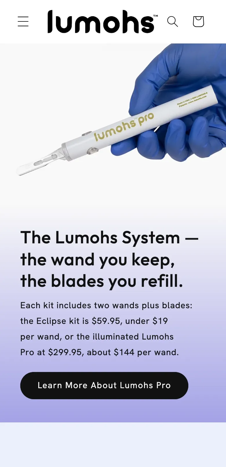 Lumohs storefront, mobile
