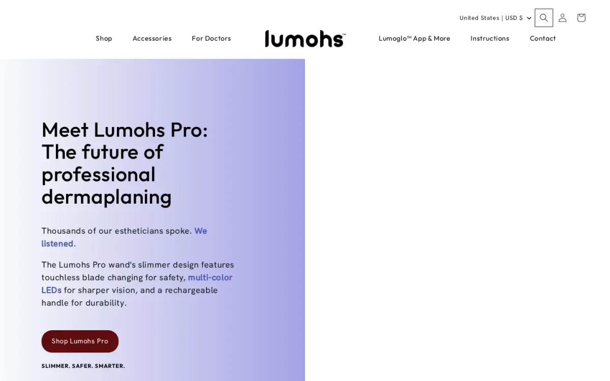 Lumohs storefront, desktop