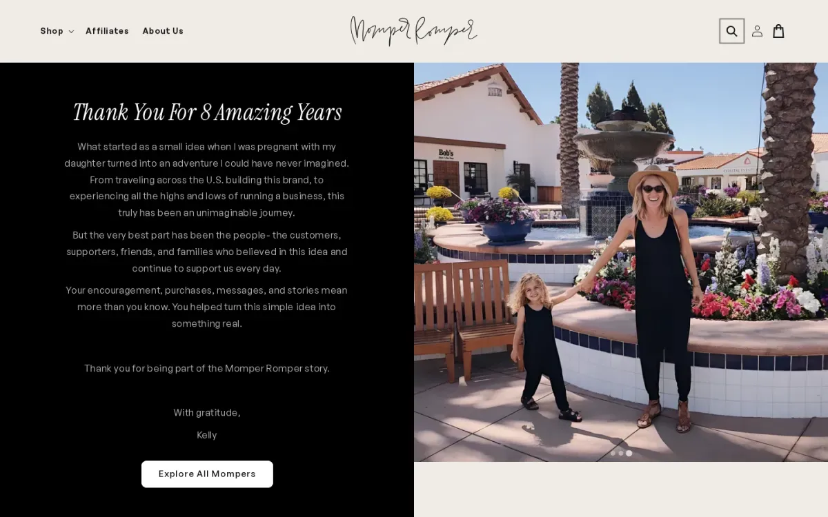 Momper Romper storefront, desktop