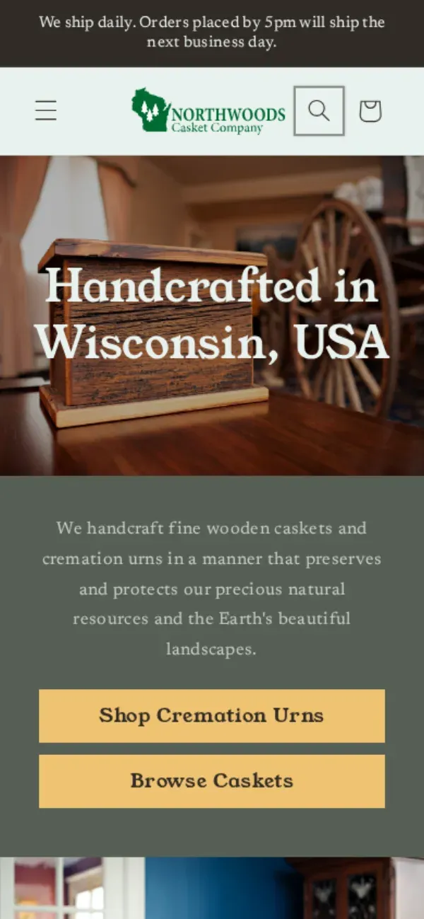 Northwoods Caskets storefront, mobile