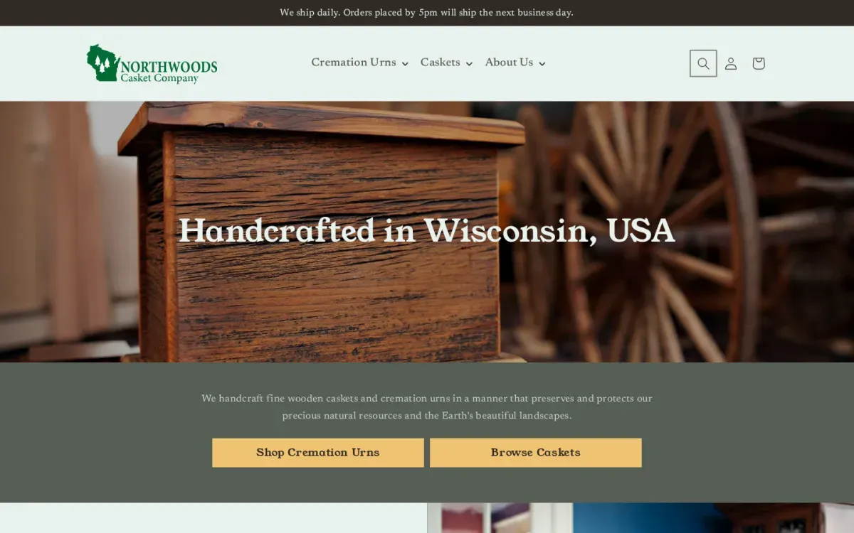 Northwoods Caskets storefront, desktop