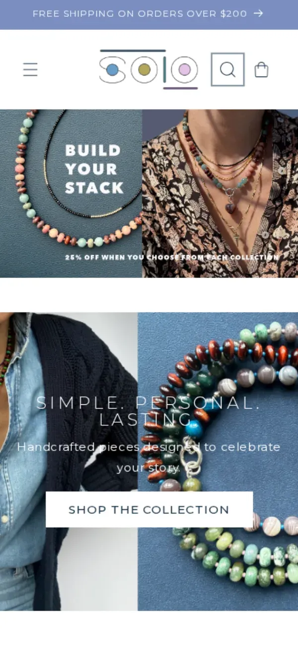 Solo Jewelry storefront, mobile