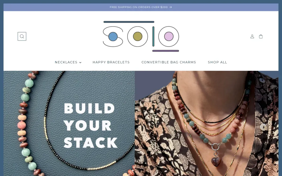 Solo Jewelry storefront, desktop