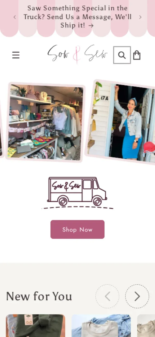 Sow & Sew storefront, mobile