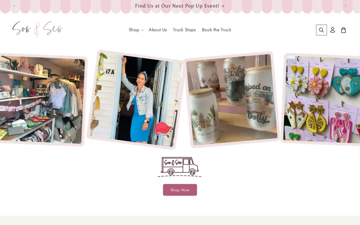 Sow & Sew storefront, desktop