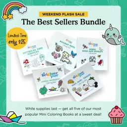 Flash-sale campaign creative for A Brighter Year — the best-sellers mini coloring book bundle