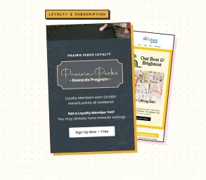 Loyalty and rewards emails for Modern Prairie and A Brighter Year