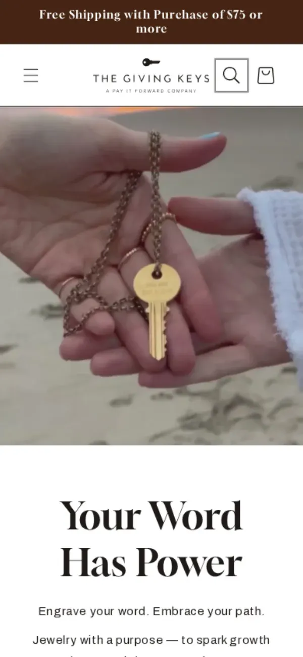 The Giving Keys storefront, mobile