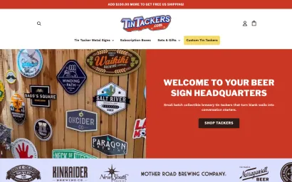 Tin Tackers — Shopify storefront on desktop