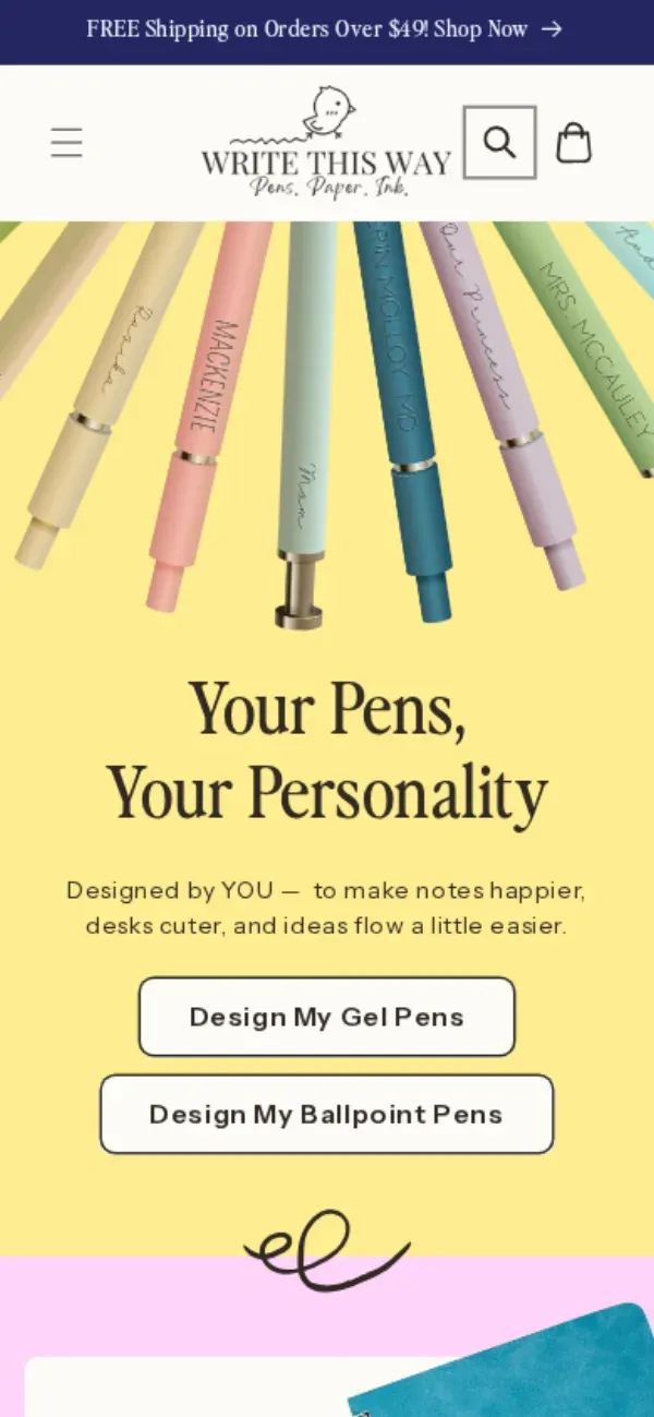 Write This Way storefront, mobile