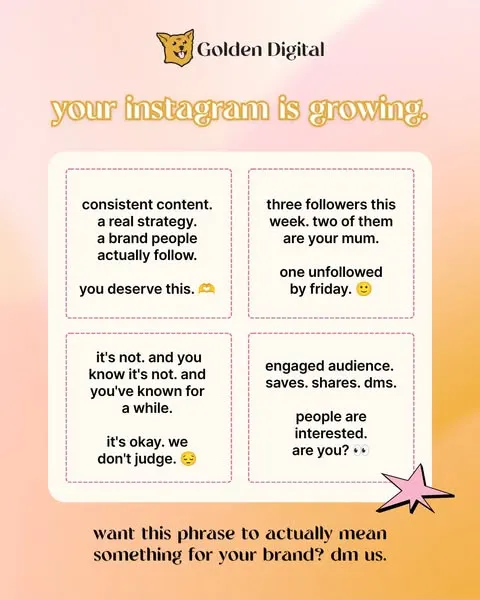 If you're in the sad or sarcastic era, that's okay. That's actually why we exist. Content strategy, social media management, captions that d